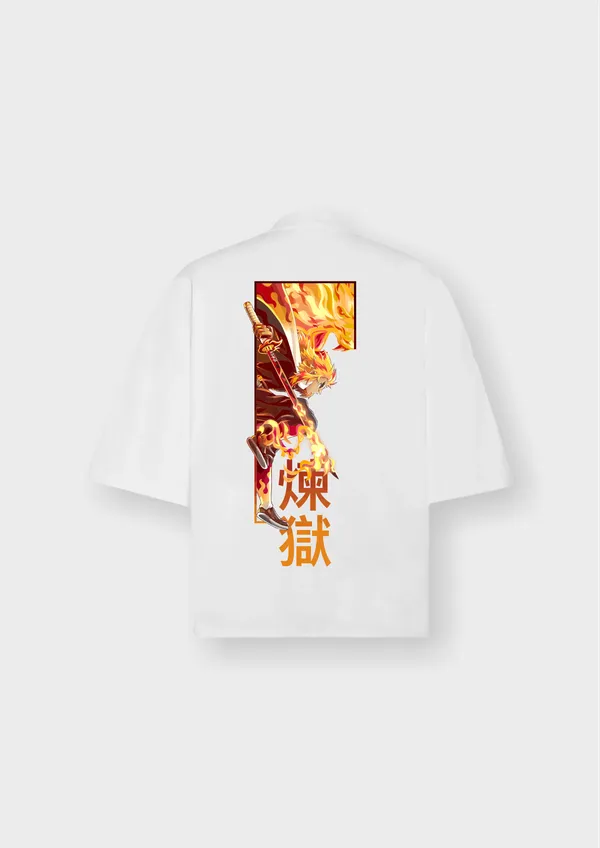 White_Kyojuro_Rengoku_Flame_Edition_Cotton_Oversize_T-Shirt_For_Unisex