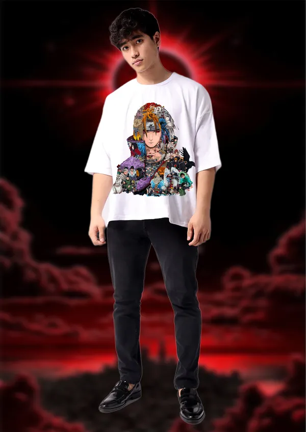White_Naruto_Shippuden_Itachi_Uchiha__Collage_Edition_Cotton_Premium_&_Elegant_Oversize_T-Shirt_For_Unisex