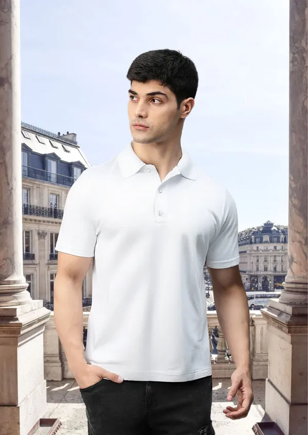 White_Signature_Modal_Cotton_Polo_T-Shirt_For_Unisex
