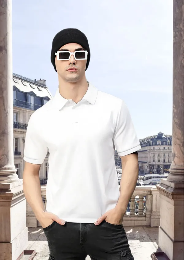 White_Signature_Modal_Cotton_Polo_T-Shirt_For_Unisex