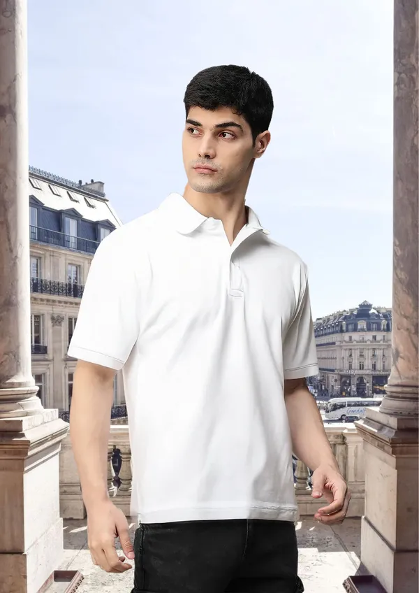 White_Signature_Modal_Cotton_Polo_T-Shirt_For_Unisex