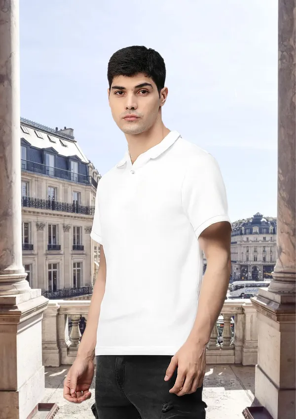 White_Signature_Modal_Cotton_Polo_T-Shirt_For_Unisex