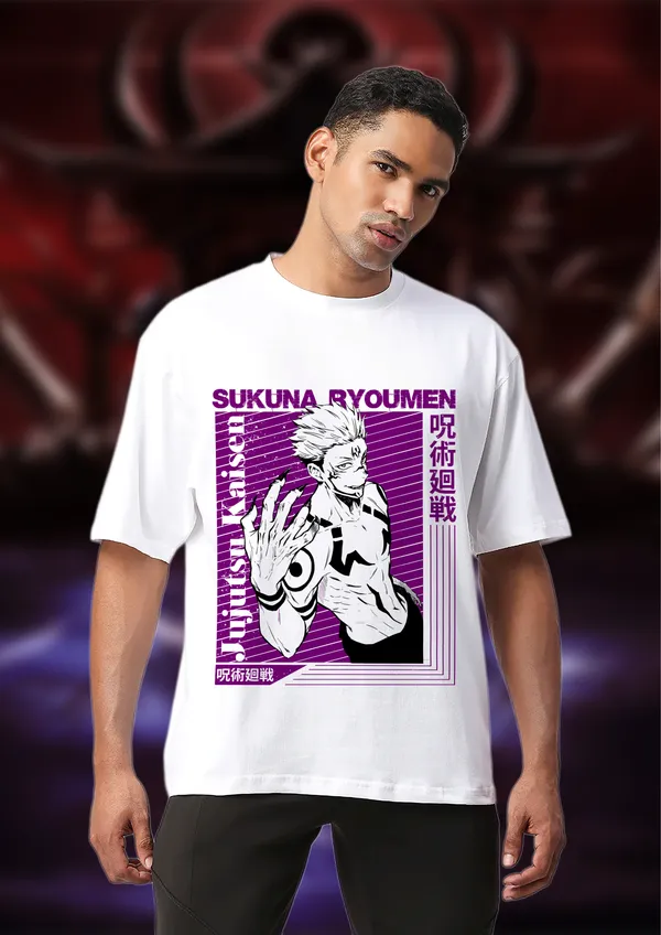 White_Ryomen_Sukuna_Purple_Edition_Cotton_Premium_&_Elegant_Oversize_T-Shirt_For_Unisex