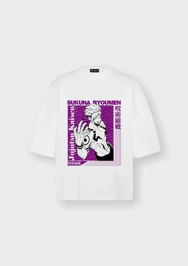 White_Ryomen_Sukuna_Purple_Edition_Cotton_Premium_&_Elegant_Oversize_T-Shirt_For_Unisex