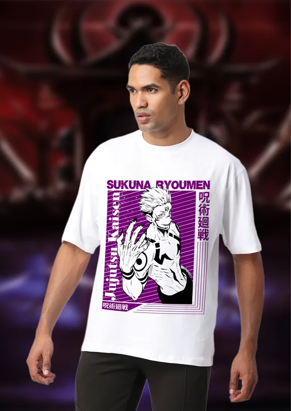 White_Ryomen_Sukuna_Purple_Edition_Cotton_Premium_&_Elegant_Oversize_T-Shirt_For_Unisex