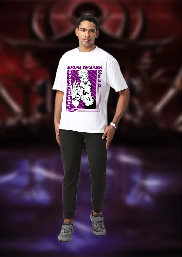 White_Ryomen_Sukuna_Purple_Edition_Cotton_Premium_&_Elegant_Oversize_T-Shirt_For_Unisex