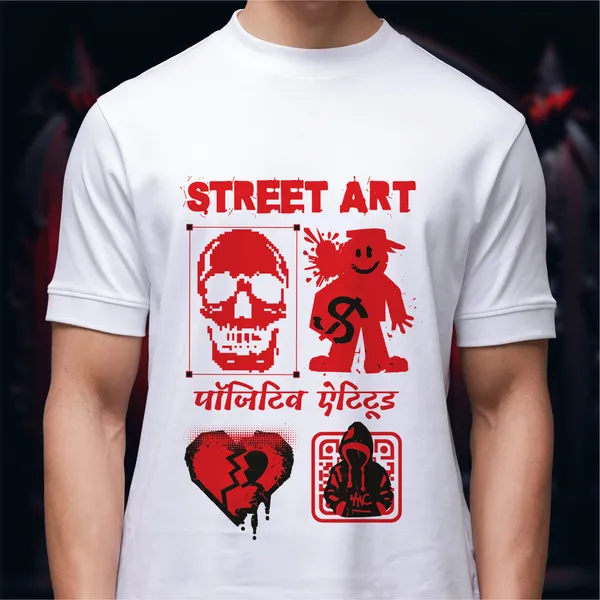 White_Street_Art_Positive_Attitude_Cotton_Premium_&_Elegant_Regular_T-Shirt_For_Unisex