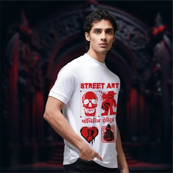 White_Street_Art_Positive_Attitude_Cotton_Premium_&_Elegant_Regular_T-Shirt_For_Unisex
