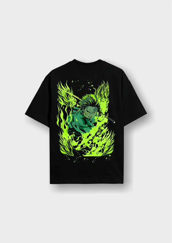 Black_Tanjiro_Kamado_Green_Flame_Edition_Cotton_Oversize_T-Shirt_For_Unisex