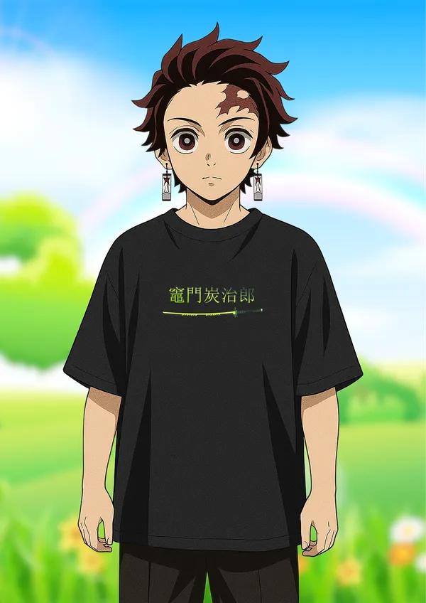 Black_Tanjiro_Kamado_Green_Flame_Edition_Cotton_Oversize_T-Shirt_For_Unisex