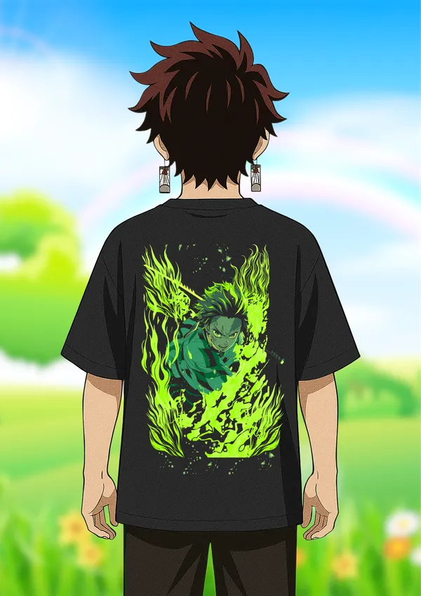 Black_Tanjiro_Kamado_Green_Flame_Edition_Cotton_Oversize_T-Shirt_For_Unisex