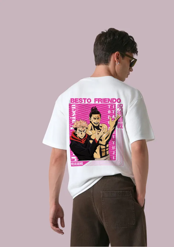 White_Jujutsu_Kaisen_Besto_Friendo_Edition_Cotton_Premium_&_Elegant_Oversize_T-Shirt_For_Unisex
