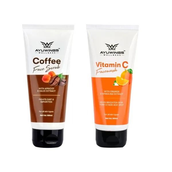 Wellness_Radiant_Glow_Combo_Pack_-_Vitamin_C_Face_Wash_with_Orange_and_Spirulina_+_Coffee_Face_Scrub_with_Apricot_and_Haldi_Extract_(2_Piece_Set)
