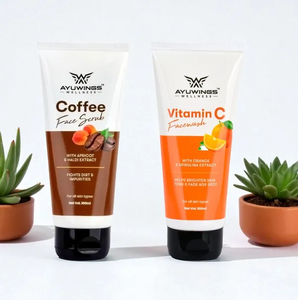 Wellness_Radiant_Glow_Combo_Pack_-_Vitamin_C_Face_Wash_with_Orange_and_Spirulina_+_Coffee_Face_Scrub_with_Apricot_and_Haldi_Extract_(2_Piece_Set)