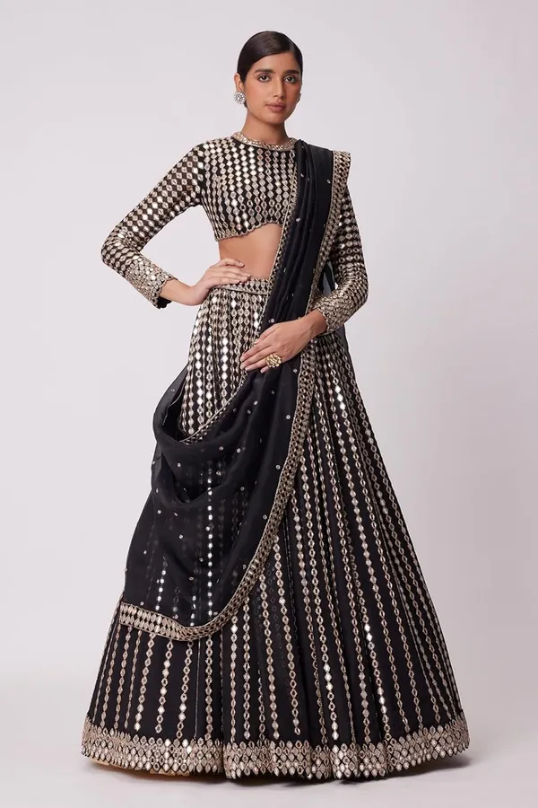 Black_Bridal_Semi-Stitched_Lehenga_Choli_With_Dupatta_Set_For_Women