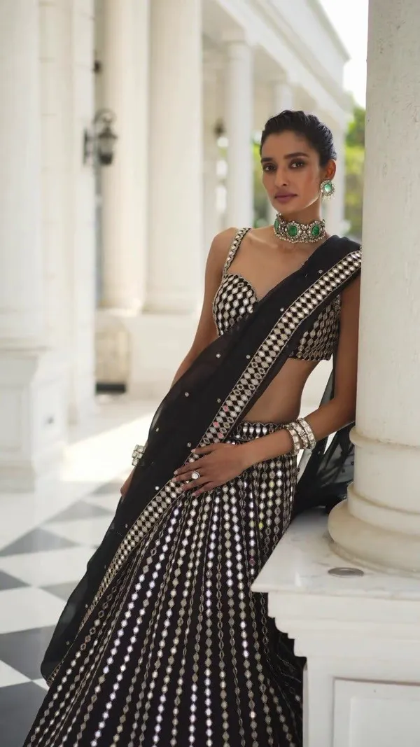Black_Bridal_Semi-Stitched_Lehenga_Choli_With_Dupatta_Set_For_Women