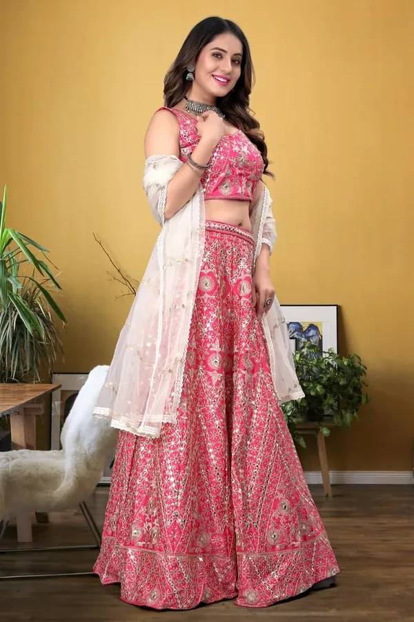 Pink_Bridal_Semi-Stitched_Lehenga_Choli_With_Dupatta_Set_For_Women