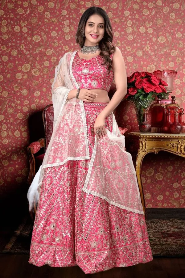 Pink_Bridal_Semi-Stitched_Lehenga_Choli_With_Dupatta_Set_For_Women