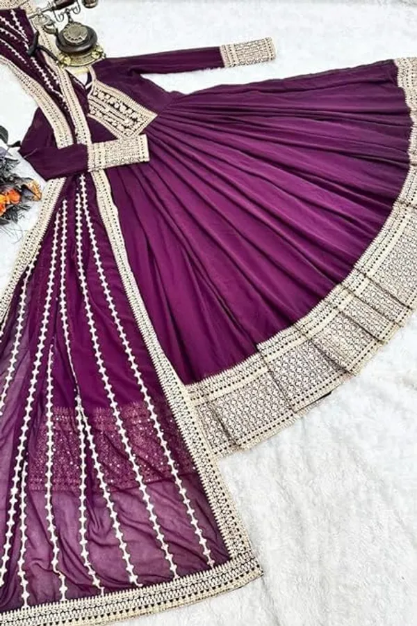 Wine_Anarkali_Gown_With_Dupatta_Set_For_Women