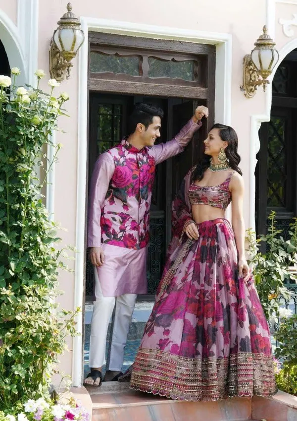 Organza_Pink_Bridal_Semi-Stitched_Semi-Stitched_Lehenga_Choli_With_Dupatta_Set_For_Women