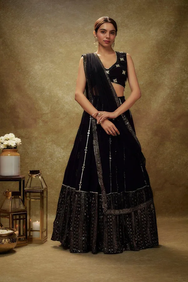 Black_Faux_Georgette_Semi-Stitched_Lehenga_Choli_With_Dupatta_Set_For_Women