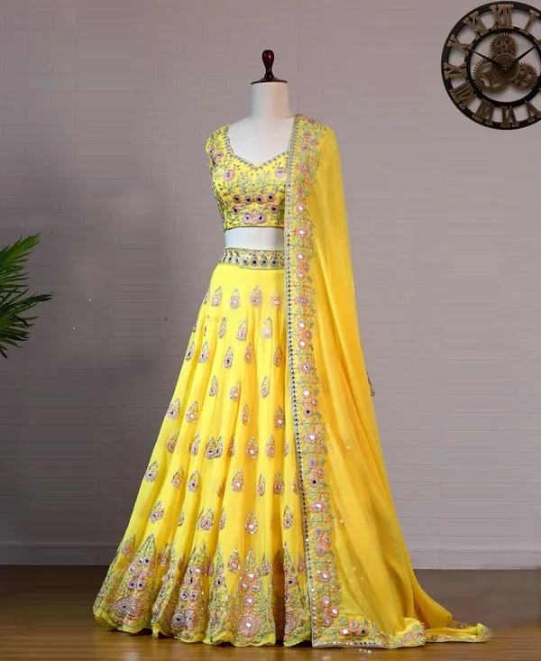 Yellow_Faux_Georgette_Bridal_Semi-Stitched_Lehenga_Choli_With_Dupatta_Set_For_Women