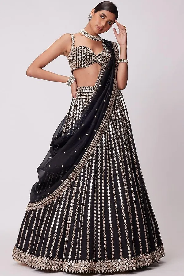 Black_Faux_Georgette_Bridal_Semi-Stitched_Lehenga_Choli_With_Dupatta_Set_For_Women