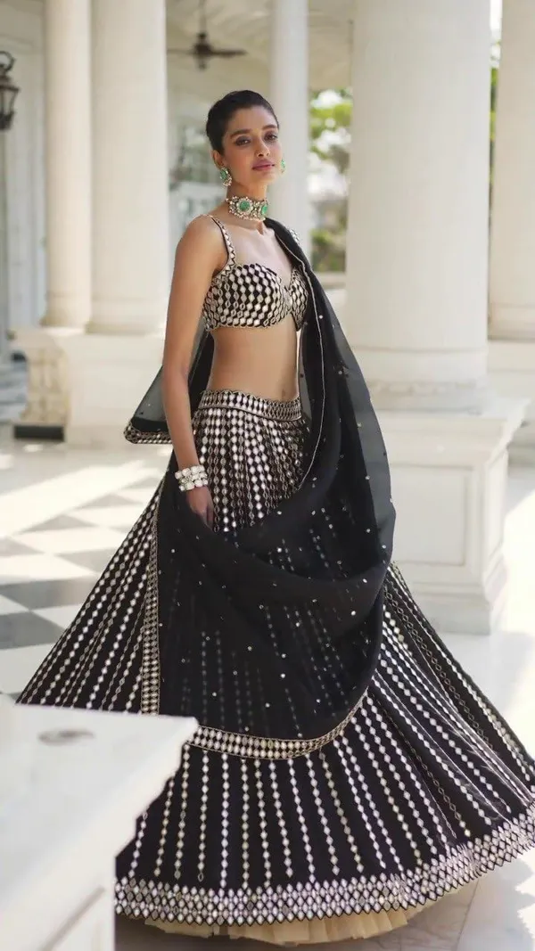 Black_Faux_Georgette_Bridal_Semi-Stitched_Lehenga_Choli_With_Dupatta_Set_For_Women