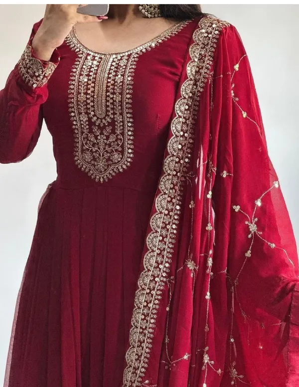 Red_Traditional_Anarkali_Gown_With_Dupatta_|_Embroidered_Details_Long_Sleeves_|_Upto_3XL