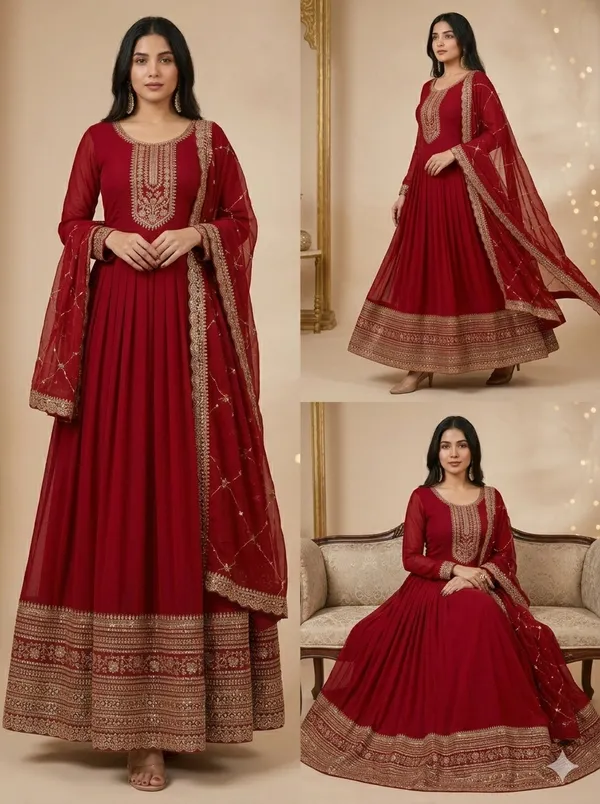 Red_Traditional_Anarkali_Gown_With_Dupatta_|_Embroidered_Details_Long_Sleeves_|_Upto_3XL