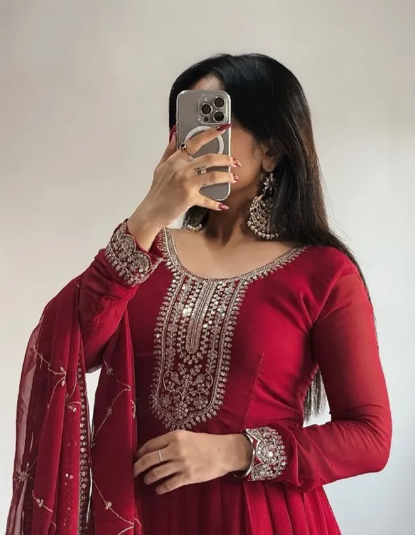 Red_Traditional_Anarkali_Gown_With_Dupatta_|_Embroidered_Details_Long_Sleeves_|_Upto_3XL