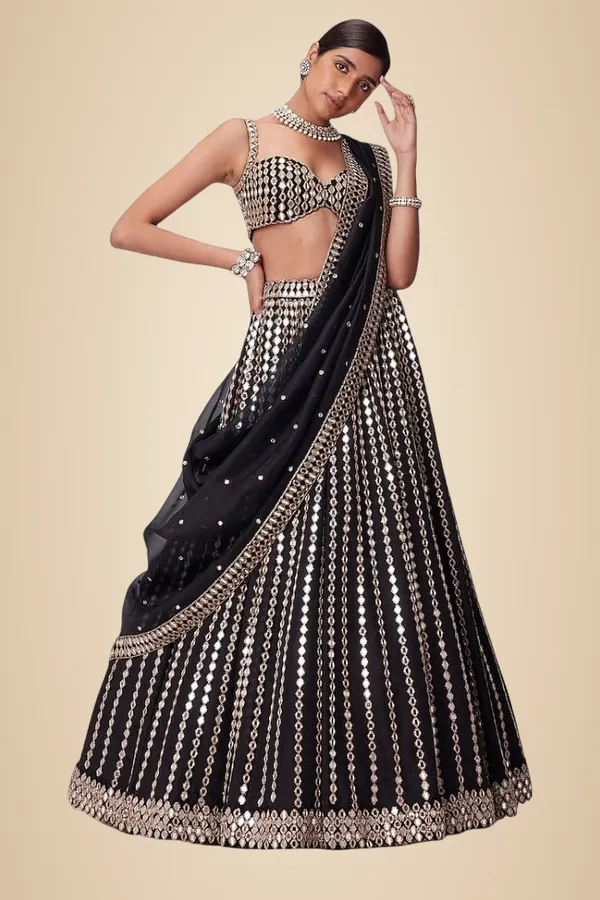 Black_Bridal_Semi-Stitched_Lehenga_Choli_With_Dupatta_Set_For_Women