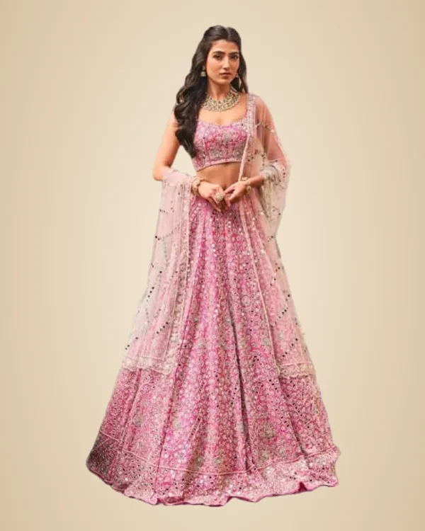 Pink_Bridal_Semi-Stitched_Lehenga_Choli_With_Dupatta_Set_For_Women