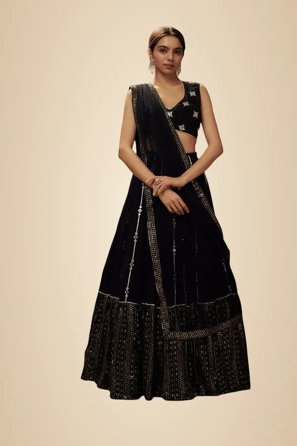 Black_Faux_Georgette_Semi-Stitched_Lehenga_Choli_With_Dupatta_Set_For_Women