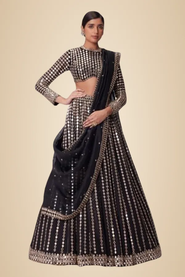 Black_Faux_Georgette_Bridal_Semi-Stitched_Lehenga_Choli_With_Dupatta_Set_For_Women