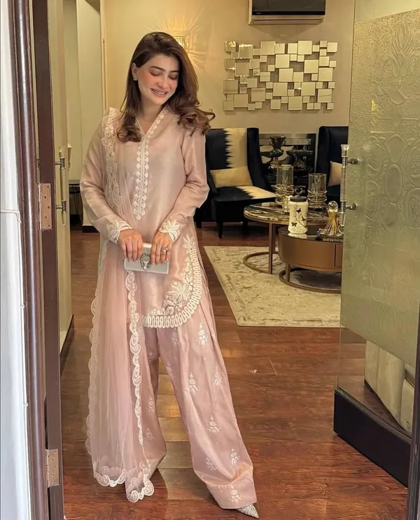 Light_pink_color_silk_kurti,_Sharara_Suit_with_dupatta_Set