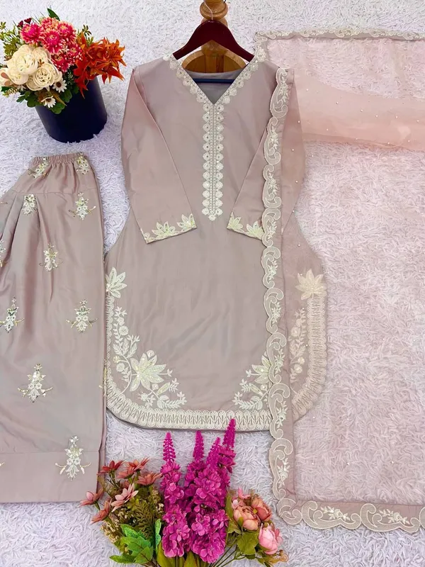 Light_pink_color_silk_kurti,_Sharara_Suit_with_dupatta_Set