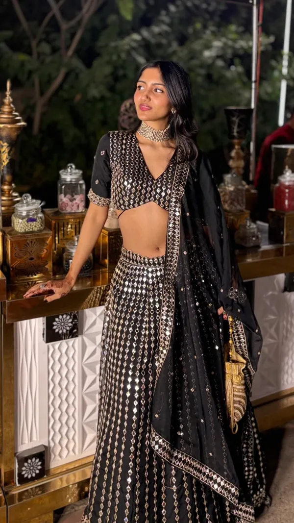 Black_Bridal_Semi-Stitched_Lehenga_Choli_With_Dupatta_Set_For_Women