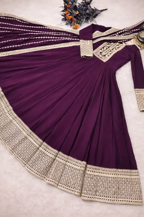 Wine_Anarkali_Gown_With_Dupatta_Set_For_Women