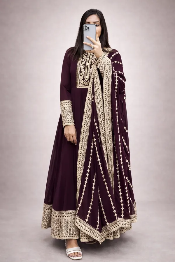 Wine_Anarkali_Gown_With_Dupatta_Set_For_Women