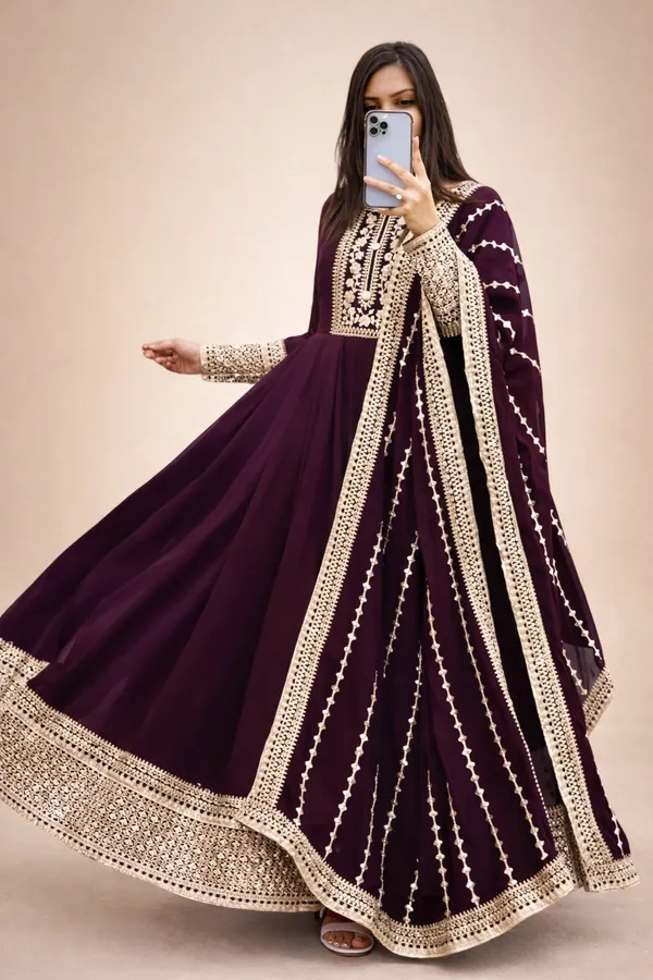 Wine_Anarkali_Gown_With_Dupatta_Set_For_Women