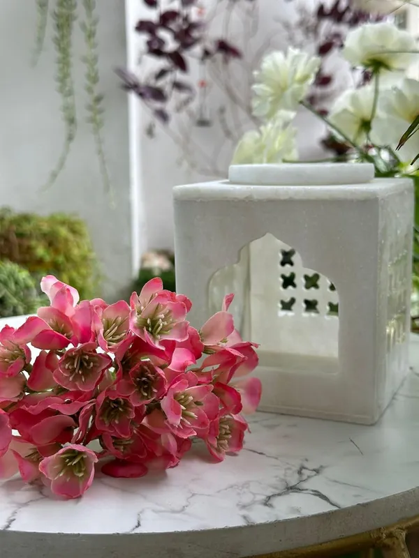 White_Handcrafted_Marble_Tealight_Candle_Holder_Marble_Oil/Aroma_Diffuser_Decoration_Items_For_Home_Garden,Office_Handmade_By_Indian_Artisans_Festive_Gifting_Temple_Shape