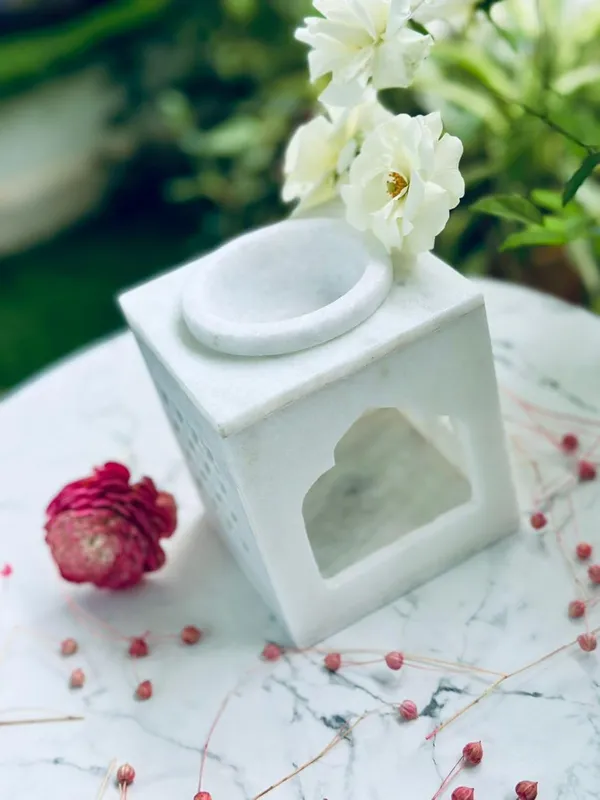 White_Handcrafted_Marble_Tealight_Candle_Holder_Marble_Oil/Aroma_Diffuser_Decoration_Items_For_Home_Garden,Office_Handmade_By_Indian_Artisans_Festive_Gifting_Temple_Shape