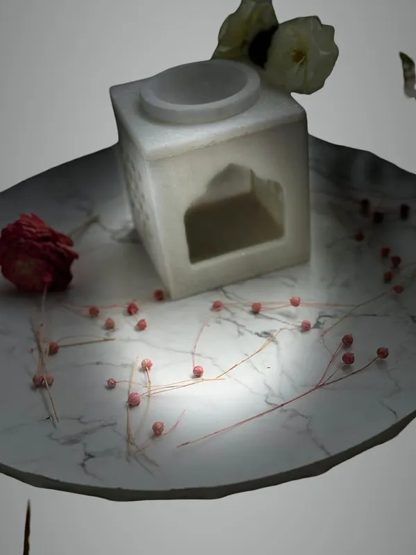 White_Handcrafted_Marble_Tealight_Candle_Holder_Marble_Oil/Aroma_Diffuser_Decoration_Items_For_Home_Garden,Office_Handmade_By_Indian_Artisans_Festive_Gifting_Temple_Shape