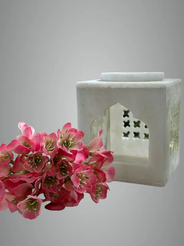 White_Handcrafted_Marble_Tealight_Candle_Holder_Marble_Oil/Aroma_Diffuser_Decoration_Items_For_Home_Garden,Office_Handmade_By_Indian_Artisans_Festive_Gifting_Temple_Shape
