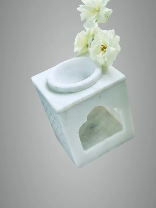 White_Handcrafted_Marble_Tealight_Candle_Holder_Marble_Oil/Aroma_Diffuser_Decoration_Items_For_Home_Garden,Office_Handmade_By_Indian_Artisans_Festive_Gifting_Temple_Shape