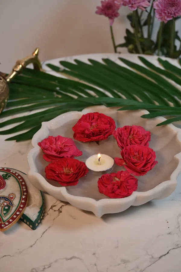 White_Decorative_Marble_Lotus_Bowl_Handcrafted_Floral_Centerpiece_For_Home,_Weddings_&_Festive_Decor,_8_Inch_Uruli