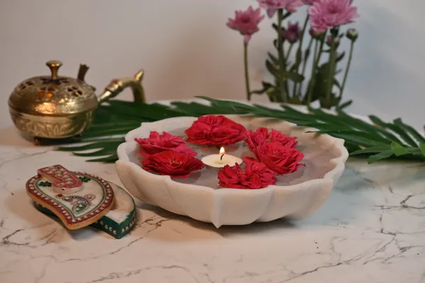 White_Decorative_Marble_Lotus_Bowl_Handcrafted_Floral_Centerpiece_For_Home,_Weddings_&_Festive_Decor,_8_Inch_Uruli