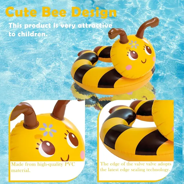 Multicolor_Cute_Bee_Inflatable_Swim_Ring_For_Kids_Baby_&_Toddler_Pool_Float_With_Safety_Seat_Summer_Water_Fun,_21.6_X_23_Durable_Floatie