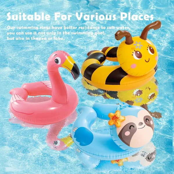 Multicolor_Cute_Bee_Inflatable_Swim_Ring_For_Kids_Baby_&_Toddler_Pool_Float_With_Safety_Seat_Summer_Water_Fun,_21.6_X_23_Durable_Floatie